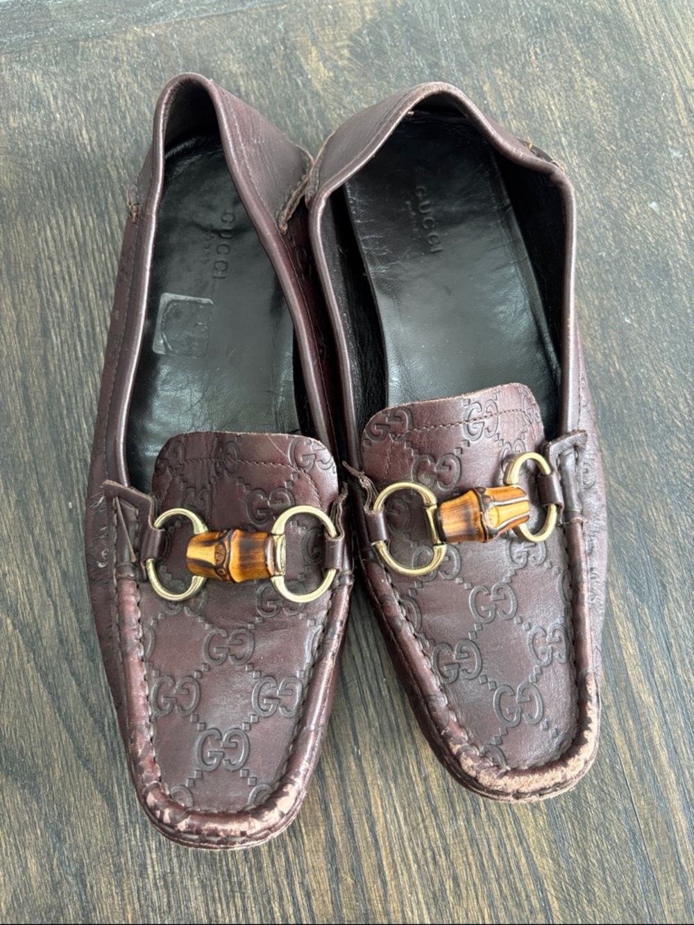 Gucci Brown Monogram Bamboo Bit Loafers